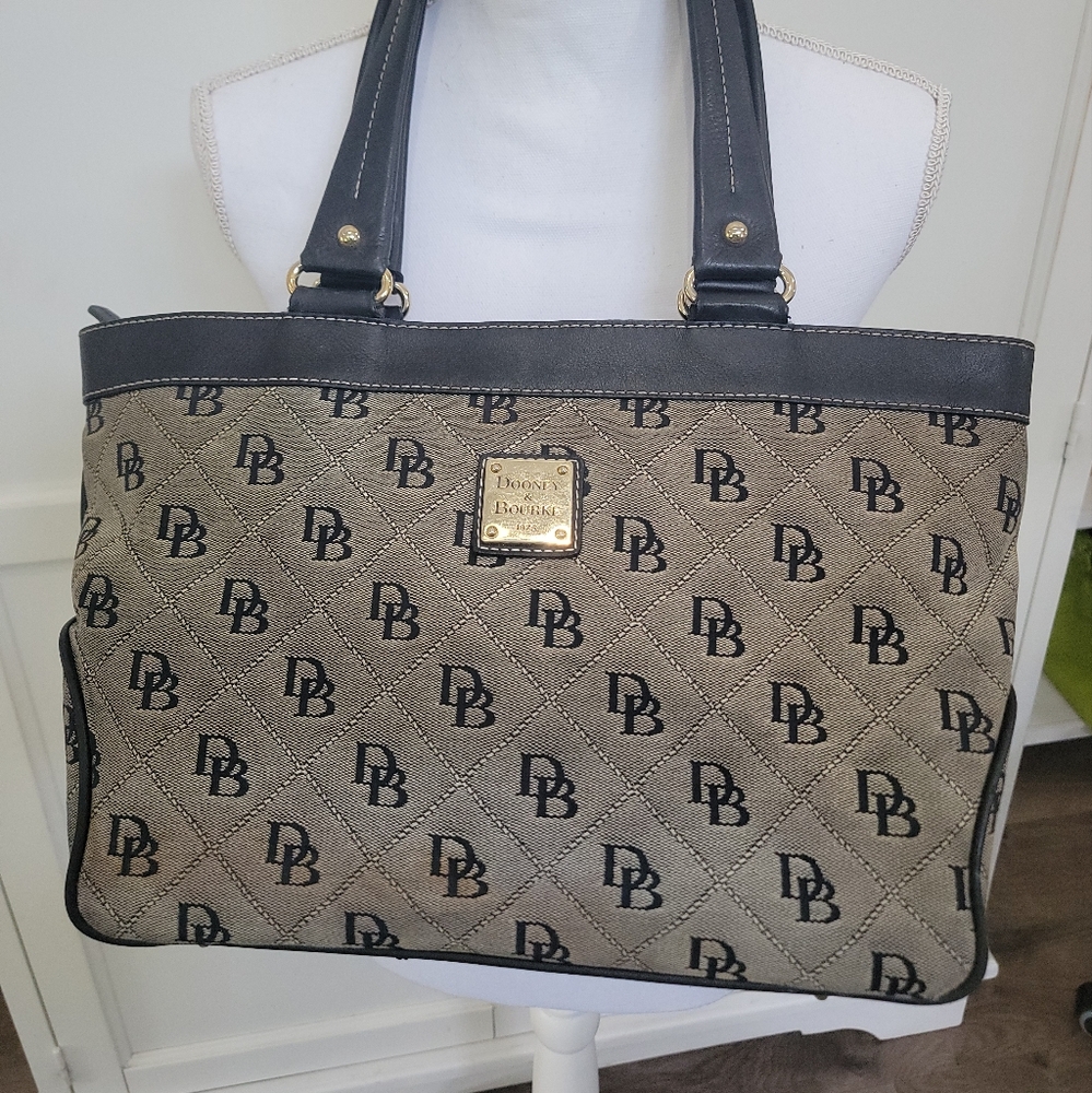 Dooney & Bourke Black and Tan Tote Bag with Leather Accents